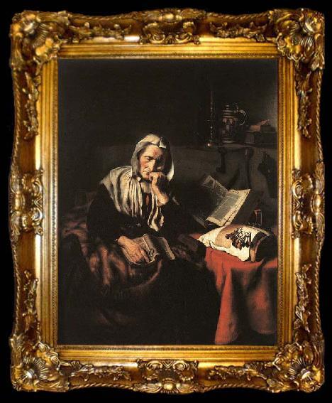 framed  Nicolaes maes Old Woman Dozing, ta009-2